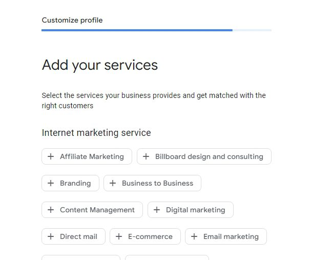 add to services heading and various services options to choose for business.